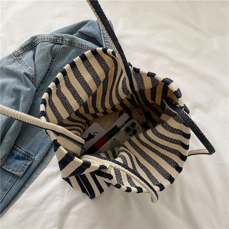 Simple Stripe Canvas Tote Bag for Women, Minimalist Ins Style, Bohemian Casual Fashion, Spring Summer Shopping Bag, Shoulder Handbag, Large Capacity