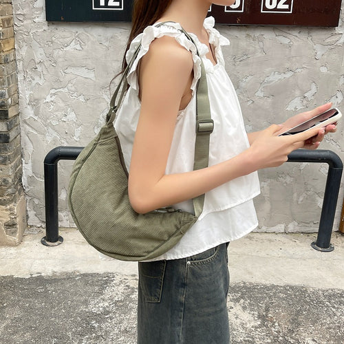 Crossbody Bag for Men and Women, Solid Color Corduroy Pouch Bag, Portable Nylon Small Shoulder Bag